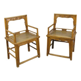 Pair Antique Chinese Low Back Bat Armchair For Sale