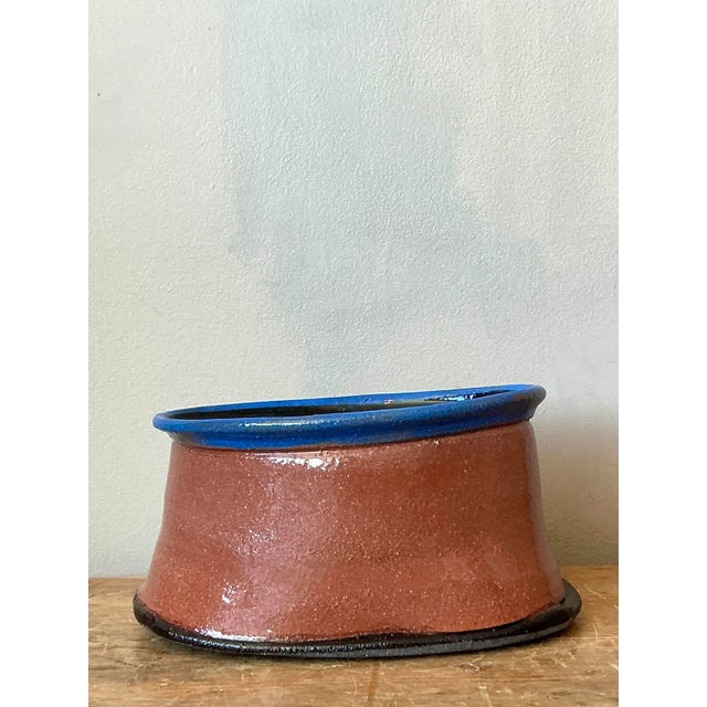 Terra Cotta Vintage Boho Studio Pottery Oval Bowl For Sale - Image 8 of 9