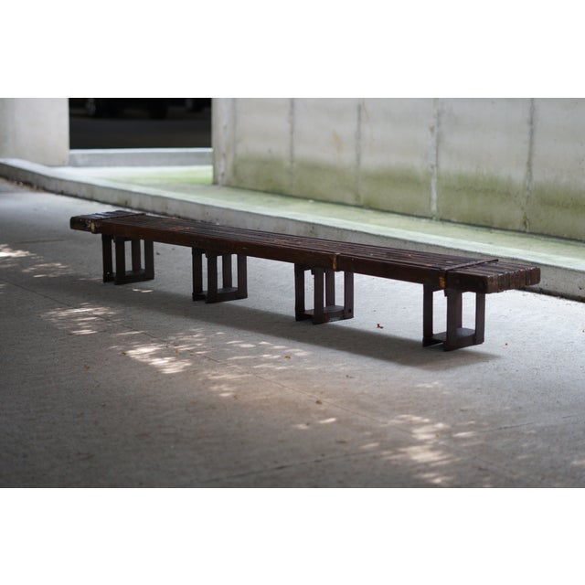 Brown Long Low Hand Crafted Wooden Bench Coffee Table For Sale - Image 8 of 8