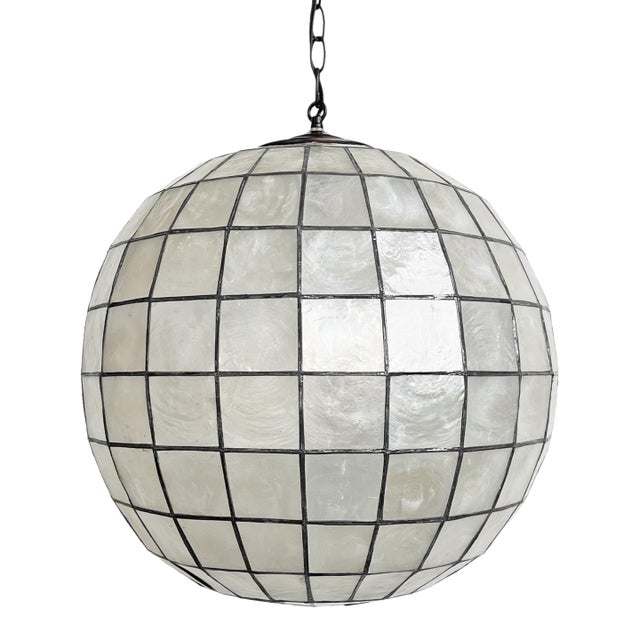 Capiz Shell Globe Coastal Contemporary Pendant Light 18" For Sale
