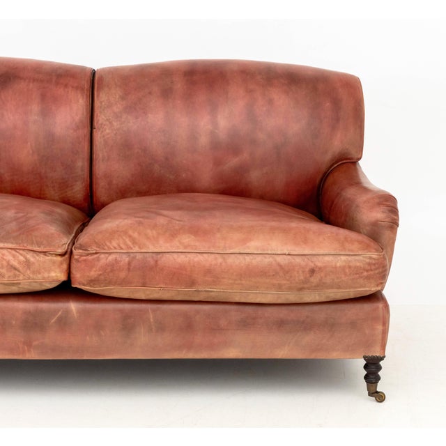 Modern George Smith Red Leather Two-Seat Club Sofa For Sale - Image 3 of 7