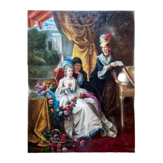 Mid-20th Century S. Martin - Rococo Style Interior Scene With Figures, Oil on Canvas For Sale