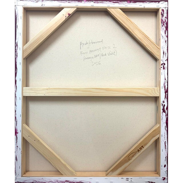 Textile Contemporary Abstract Acrylic on Canvas "Focus Amongst Noise 2 (Orange DPP / Red Violet)" by Andy Harwood For Sale - Image 7 of 7