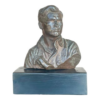 Vintage Figurative Patinated Signed Plaster Bust of Man Sculpture For Sale
