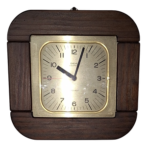 Vintage Spruce Wall Clock with Brass-Colored Dial from Diehl, 1980s
