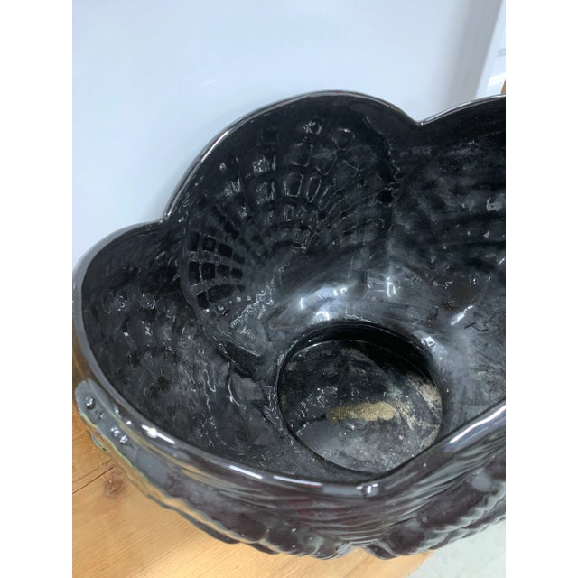 1980s Vintage 1980’s High Gloss Black Glazed Ceramic Clam Shell Planter For Sale - Image 5 of 6