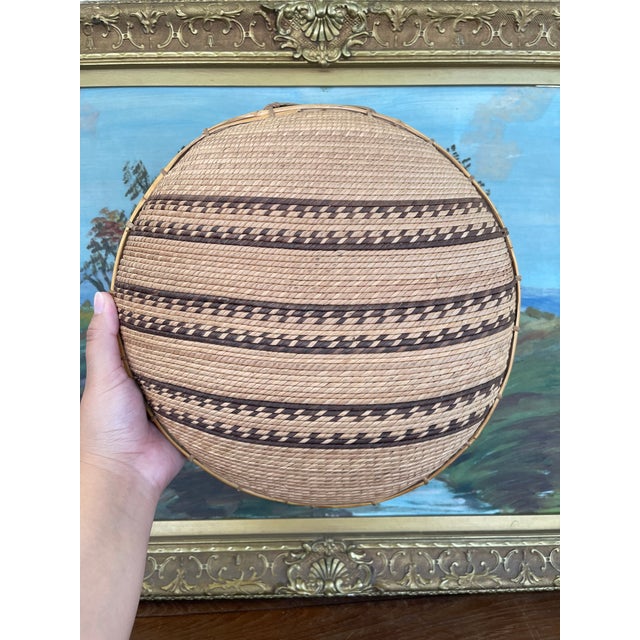 American Vintage Likely Early 20th Century Native American Mission Basketry Bowl With Stepped Geometric Pattern. For Sale - Image 3 of 10