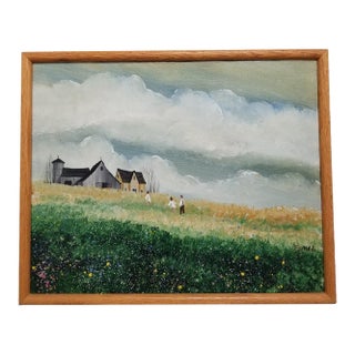 Mid 20th Century Signed American Folk Art Rustic Countryside Painting For Sale
