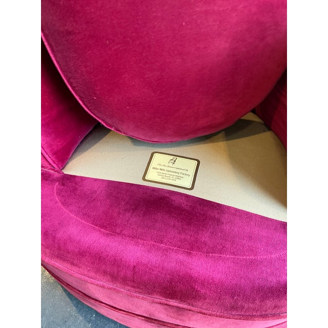 Wood Vintage Custom Red Velvet Swivel Chairs - A Pair For Sale - Image 7 of 12