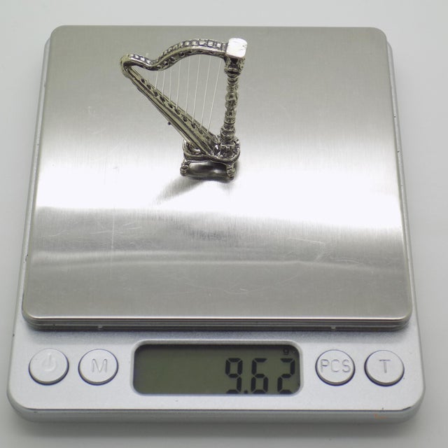 Metal Vintage Italian Handmade Silver and Nylon Harp Miniature, 1970s For Sale - Image 7 of 10