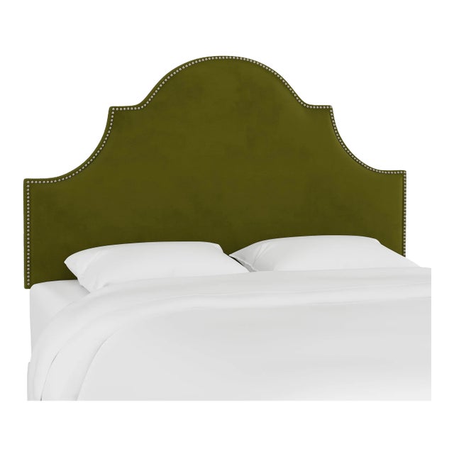 Halsted Headboard in Apple Green Classic Velvet, California King For Sale