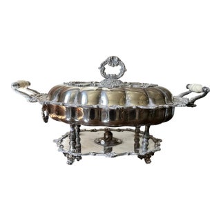 Late 19th Century Large Silver Plate Covered Chafing Dish Stand Sheridan Continental Party For Sale