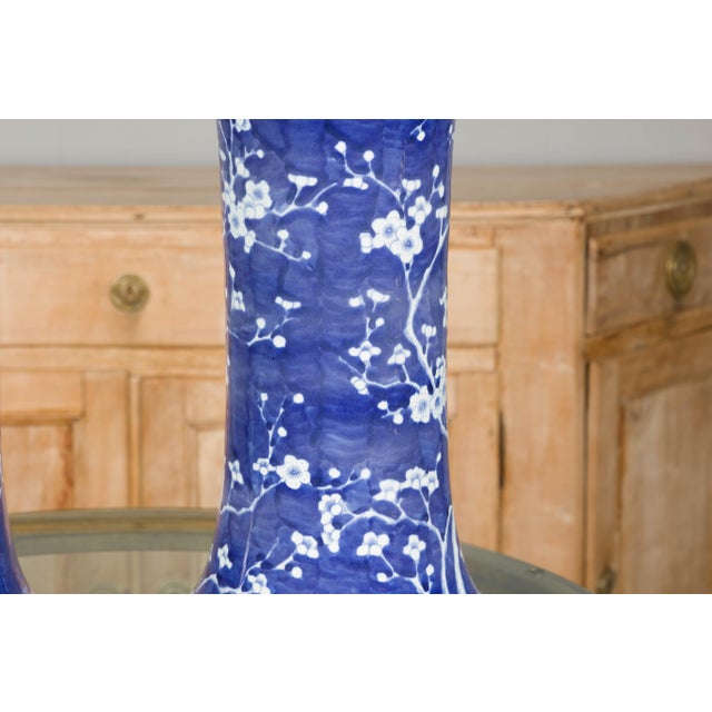 Mid 20th Century Mid Century Modern Porcelain Blue and White Table Lamps with Blooming Trees, a Pair For Sale - Image 4 of 12