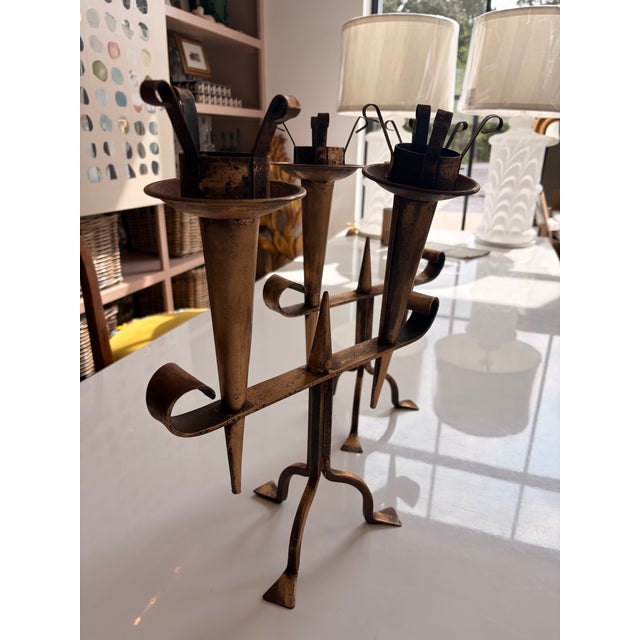 1930s Large French Gilded Candlestick Holders - Pair For Sale - Image 4 of 5