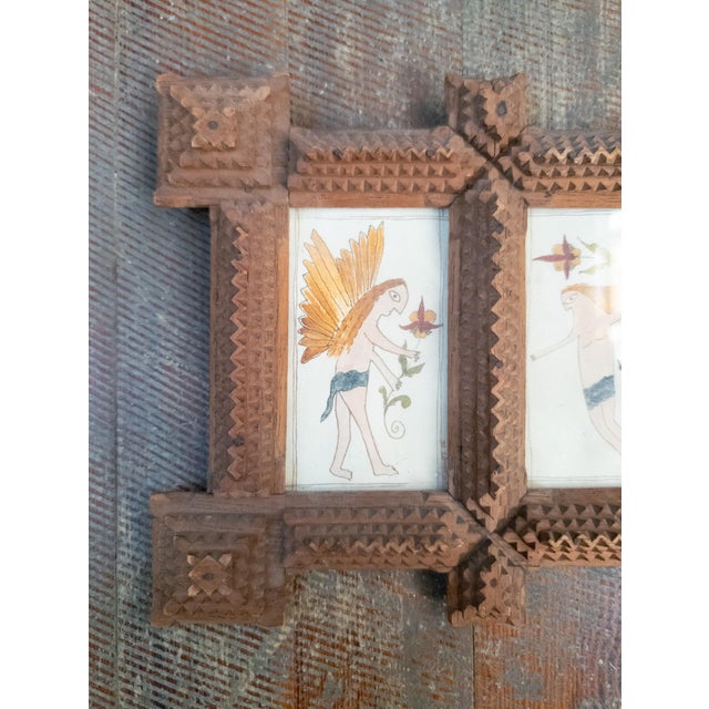 We are selling this great Tramp Art Folk art frame. This double frame for small paintings or pictures is a great form. It...