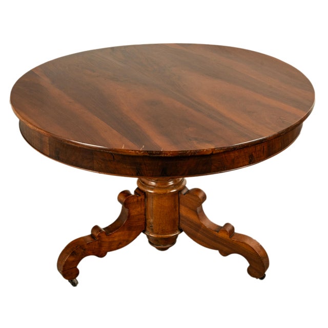 Antique Round Carved French Empire Walnut Pedestal Dining Center Table 1850 For Sale - Image 4 of 8