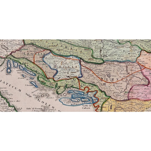 Traditional Danube, Italy, Greece, Croatia: Hand-Colored 18th Century Homann Map For Sale - Image 3 of 12