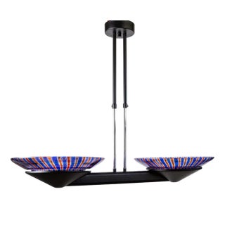 Vintage Murano Glass Pendant in Blue and Red Striped Glass, 1980s For Sale