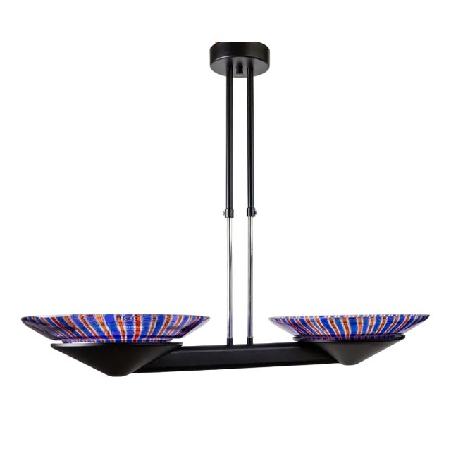 Vintage Murano Glass Pendant in Blue and Red Striped Glass, 1980s For Sale