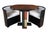 The set initially appears to be a solid bookshelf. The two outer sections slide apart to function as cushioned barrel...