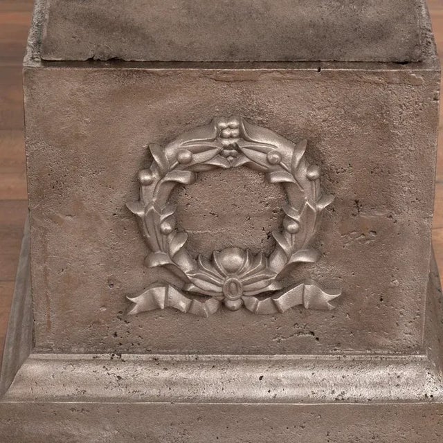 Pair, Mid 20th Century Cast Iron Planting Urns Resting on Square Plinth For Sale - Image 10 of 13