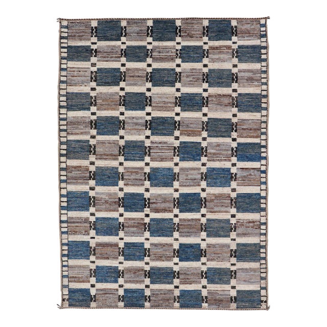 Modern Rug in Wool With Sub-Geometric Modern Tribal Design in Multicolor For Sale
