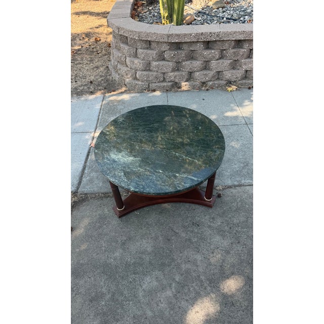 Vintage French Empire Neoclassical Style Mahogany Green Marble TopCoffee Table For Sale - Image 11 of 13