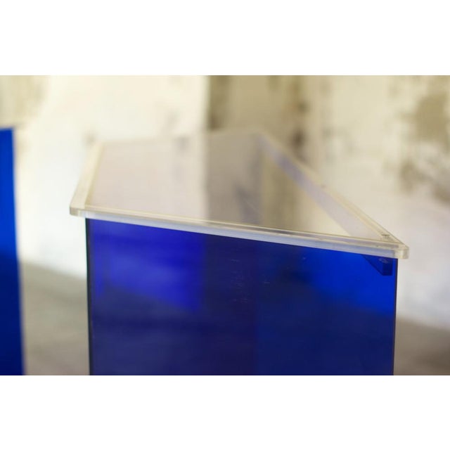 Blue International Acrylic Glass Reception Display Stands, 1980, Set of 2 For Sale - Image 18 of 18