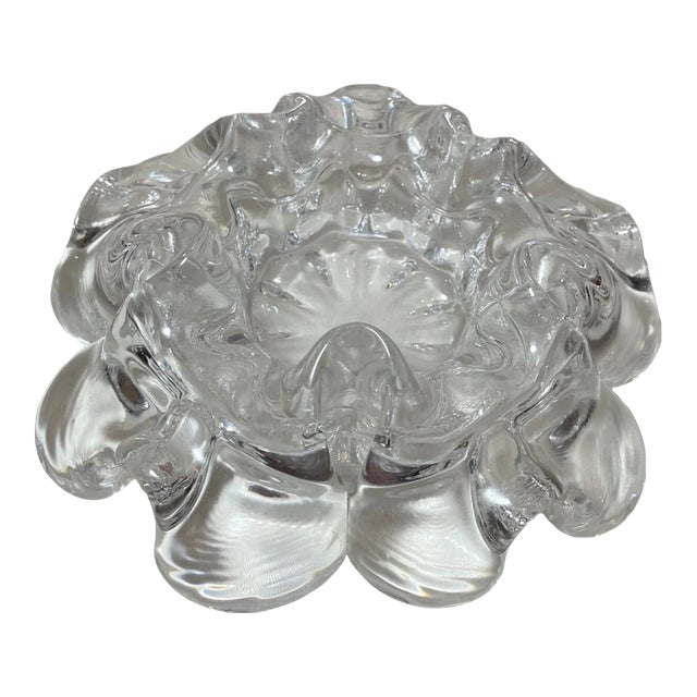 Vintage Blown Murano Venetian Art Glass Cigarette Cigar Clear Ashtray Italian For Sale