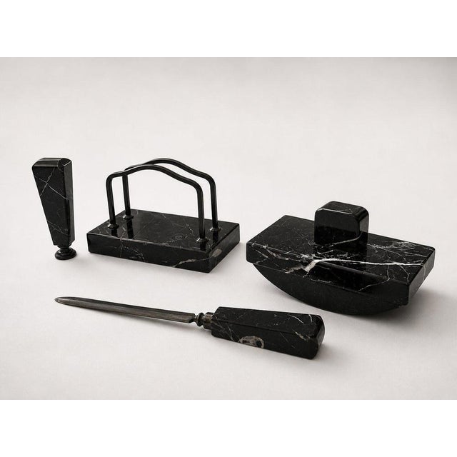Swedish Art Deco Black Marble Desk Set with Terrier Sculpture, 1930, Set of 5 For Sale - Image 6 of 9
