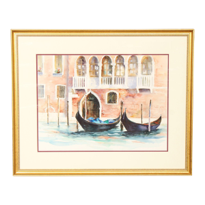 Judy Antonelli Framed Watercolor Painting, 'The Waiting Gondolas'