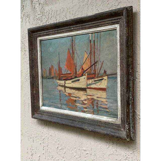 Vintage French Impressionist Harbor Scene Oil Painting, Lucien Lefebvre-Foinet Frame For Sale - Image 12 of 17