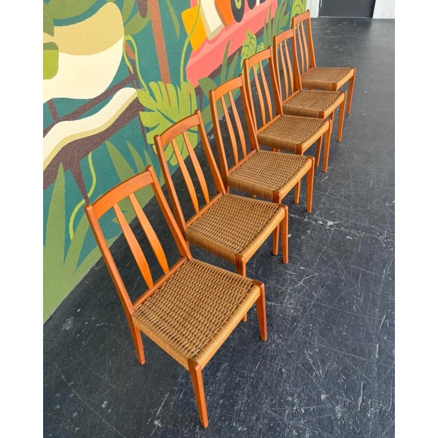 Mid-Century Modern Danish Teak & Cord Dining Chairs - 6 For Sale - Image 3 of 10