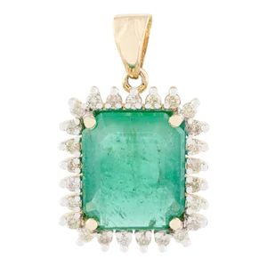 6.04 Cts Large Emerald & Halo Diamond Bold Pendant