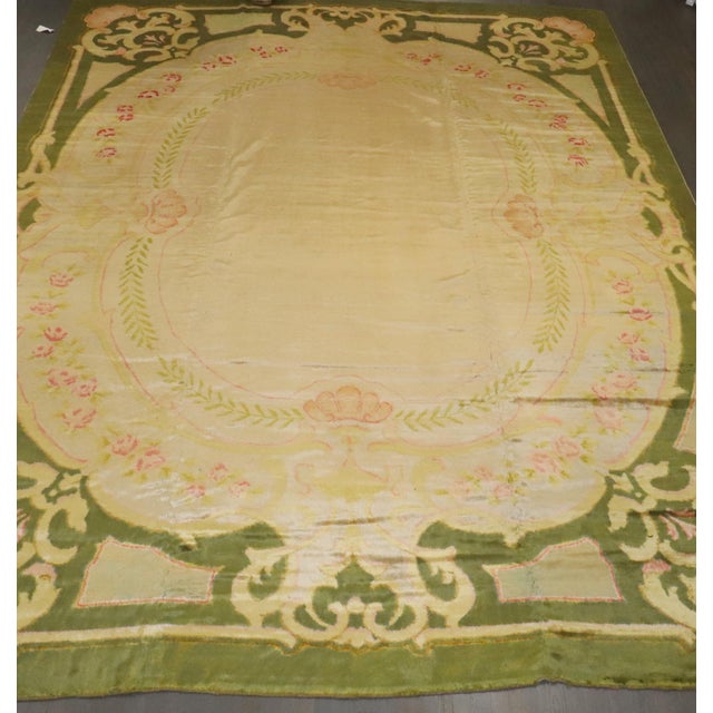 Textile Antique Zabihi Collection Spanish Savonnerie Oversize Green Pink Rug - 11'7" x 15'1" For Sale - Image 7 of 12
