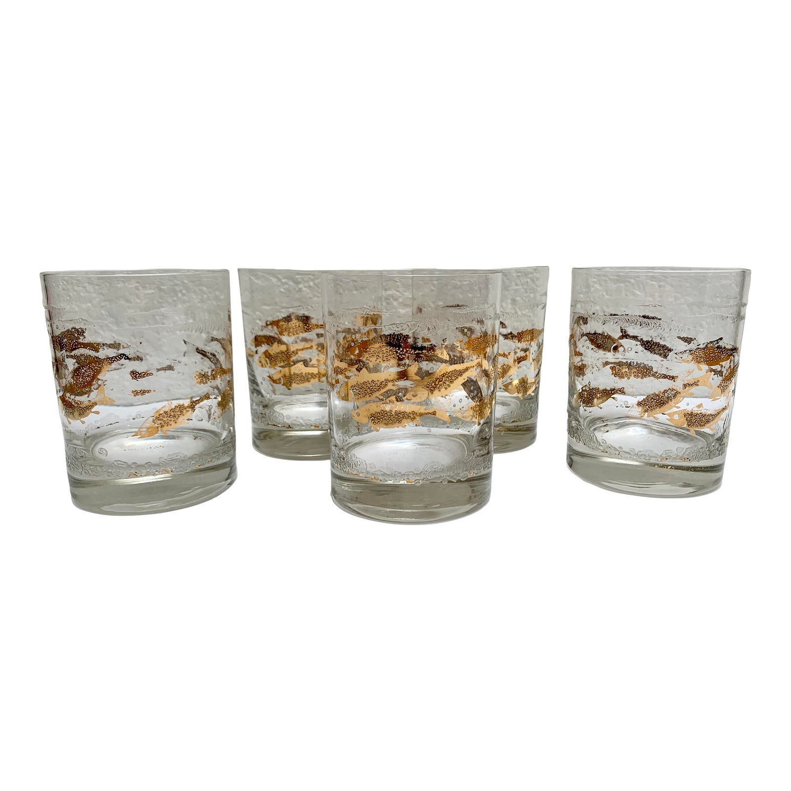 Vintage Midcentury Briard Goldfish Cocktail Glasses, Set of
