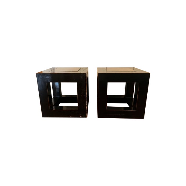 20th Century Asian Wood and Stone Cube Side Tables - a Pair For Sale In New York - Image 6 of 6