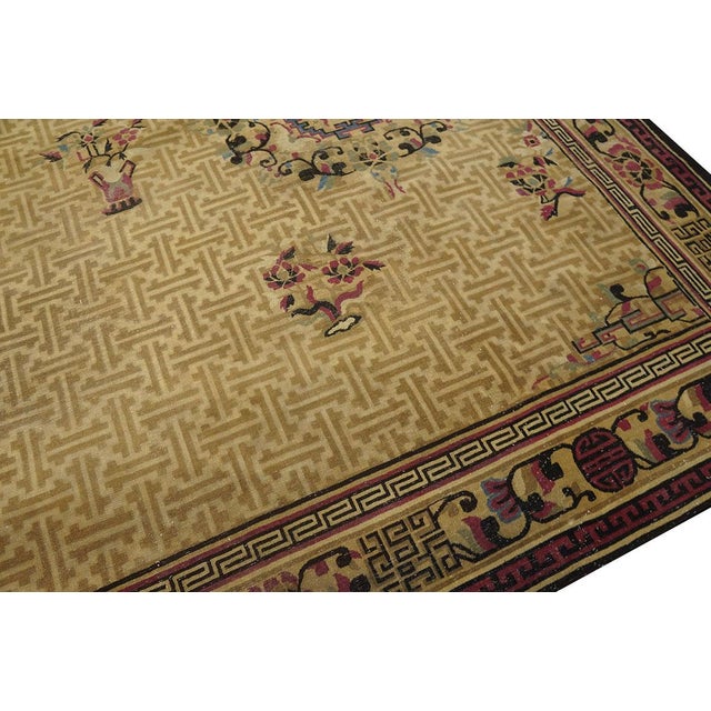 Marvelous Beige and Purple Color With Trellis Pattern Antique Chinese Rug For Sale - Image 4 of 7