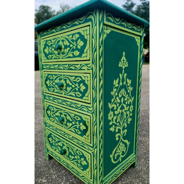 2020s Hand‑Painted Moroccan Nightstand / Green Zoua9 Woodwork For Sale - Image 5 of 7