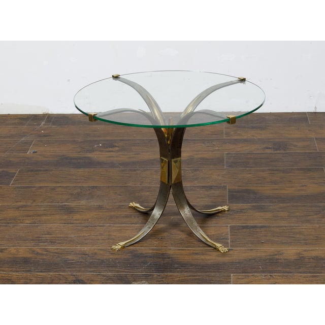 French Art Deco 1930s Steel and Brass Drinks Table with Glass Top, Splaying Legs For Sale - Image 10 of 10