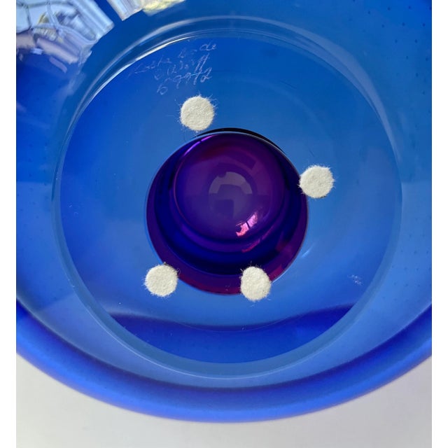Kosta Boda Cobalt Blue and Magenta Art Glass Bowl Designed by Goran Warff For Sale - Image 12 of 12