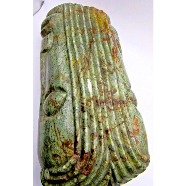 1920s Guatemalan Jadeite Jade Mayan Warrior 11.5" Carving With Two Faces and Headdress For Sale - Image 12 of 13