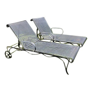 Vintage Russell Woodard–Attributed Wrought Iron Floral Chaise Lounges — Pair — C. 1960s For Sale