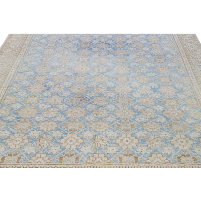 Traditional Antique Tabriz Persian Blue Handmade Floral Pattern Wool Rug For Sale - Image 3 of 10
