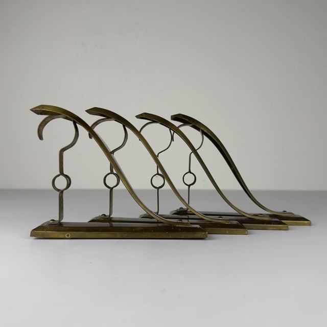 19th Century Antique Art Nouveau Brass Curtain Rod Brackets, 1890s, Set of 4 For Sale - Image 5 of 15