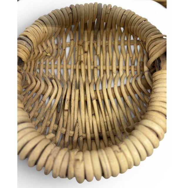 Cream Vintage Small French 9” Handwoven Thick Wicker Gathering Basket For Sale - Image 8 of 12