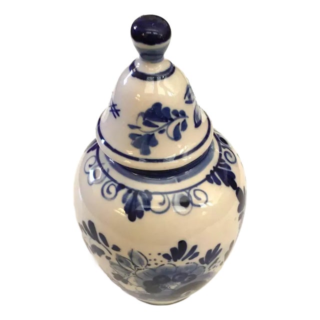 Vintage Blue Delft Hand Painted Ginger Jar For Sale