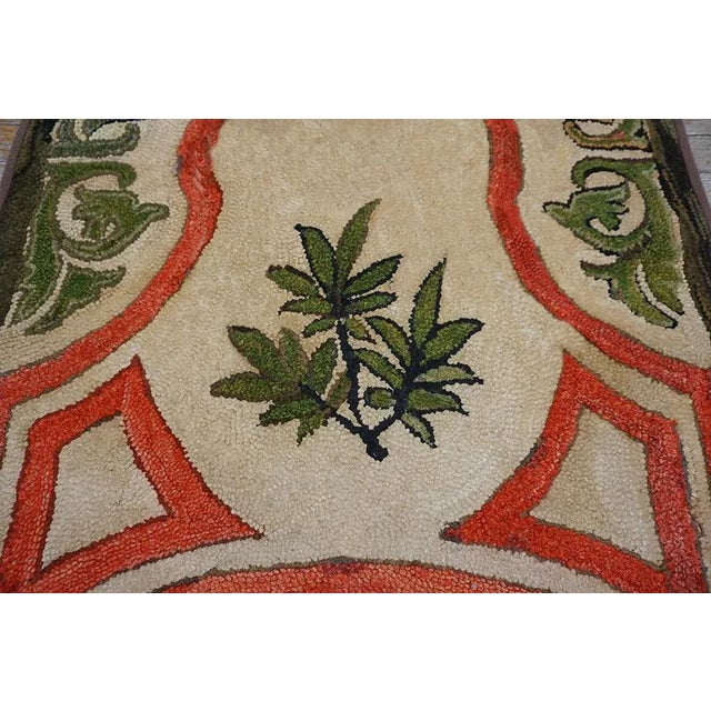 Impressive Beige, Red and Green Color With Floral Design Antique American Hooked Rug For Sale - Image 9 of 10