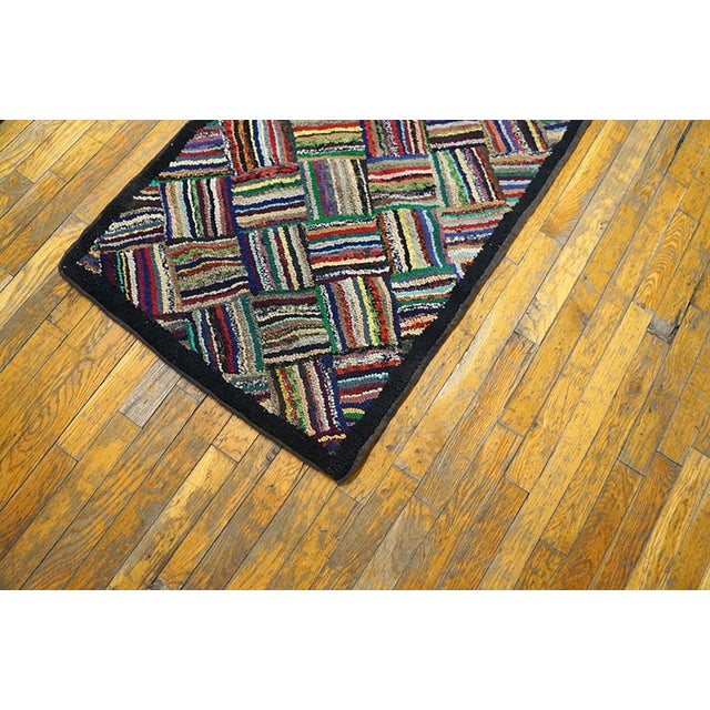 1930s Multicolor Basket Weave Antique American Hooked Rug 2'4" X 17'3" Handknotted Wool Carpet For Sale - Image 10 of 11