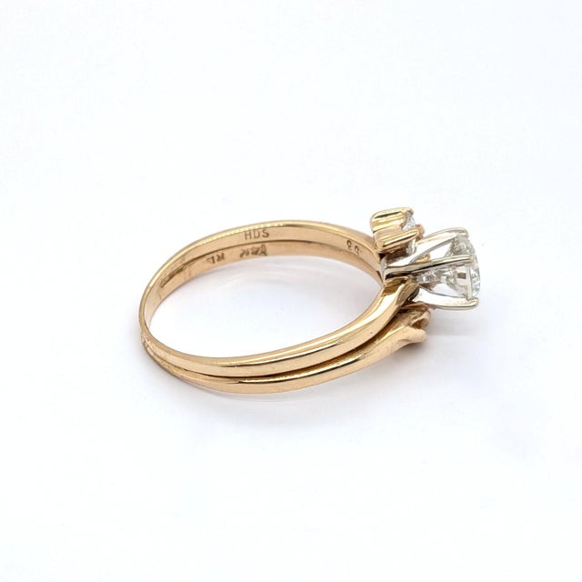 Metal 14k Yellow Gold Floral Engagement Ring With Wrap Around Band & Natural Diamonds, Size 7 For Sale - Image 7 of 9